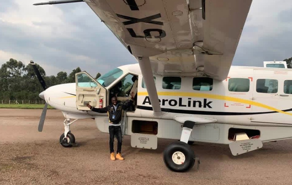 Francis about to board his Aerolink flight back to Entebbe from Kisoro airport