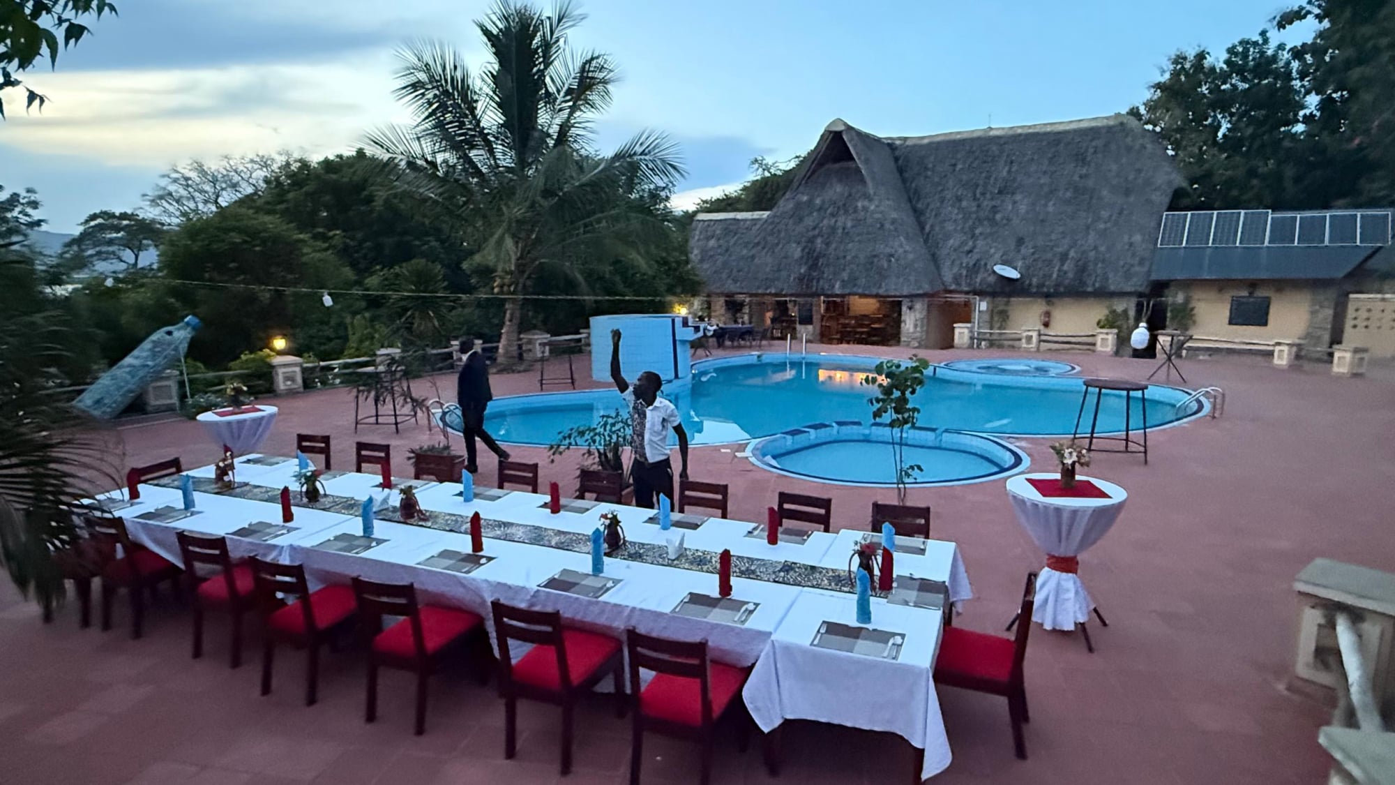Lunch setting at the poolside at Arra fishing lodgelo